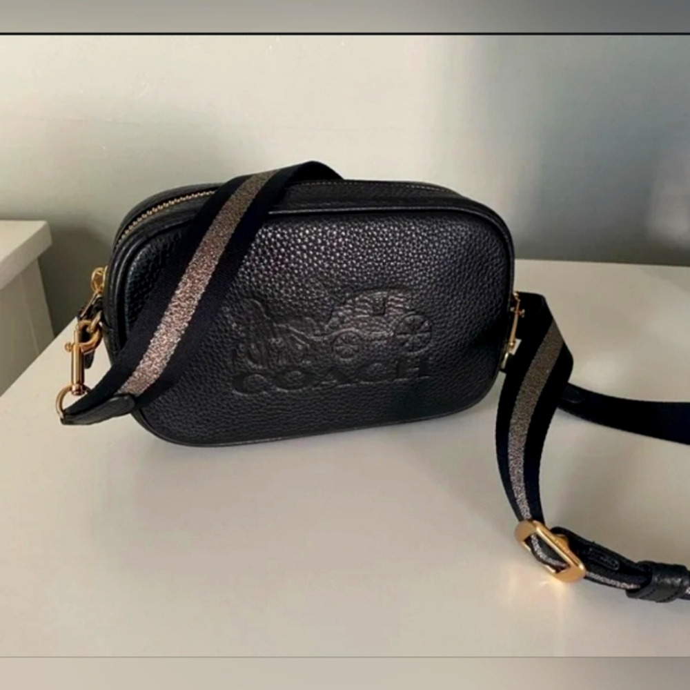 Coach Designer Jes Carriage Horse Logo Black Leather Crossbody Purse Handbag